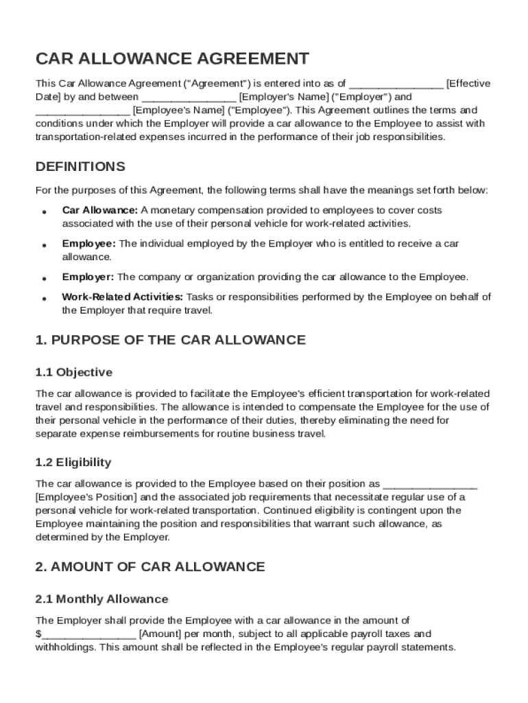 Car Allowance Contract Template Preview on Page 1