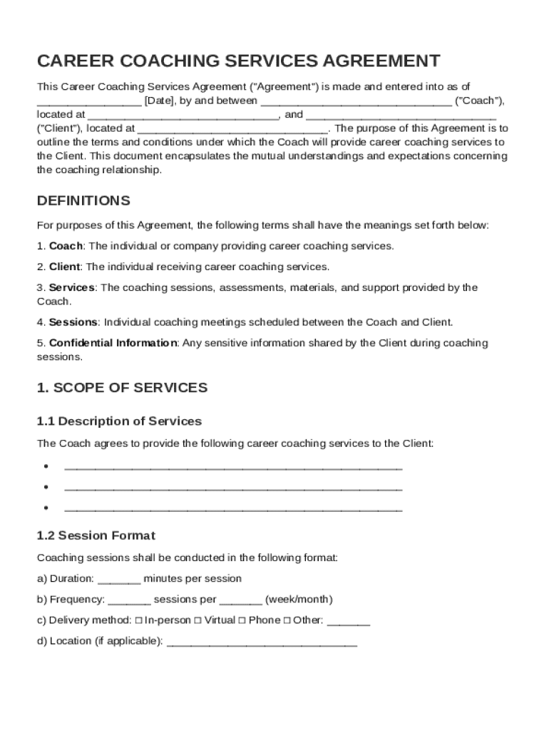 Career Coach Contract Template Preview on Page 1
