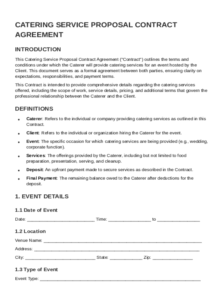 Cater Proposal Contract Template Preview on Page 1