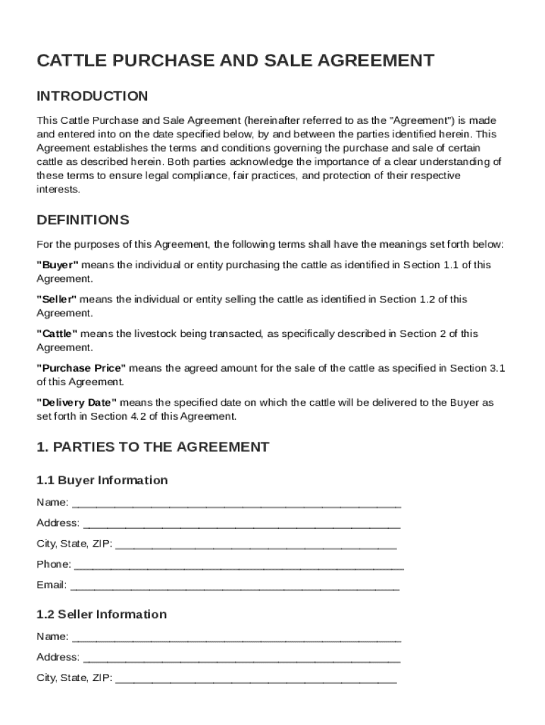 Cattle Contract Template Preview on Page 1