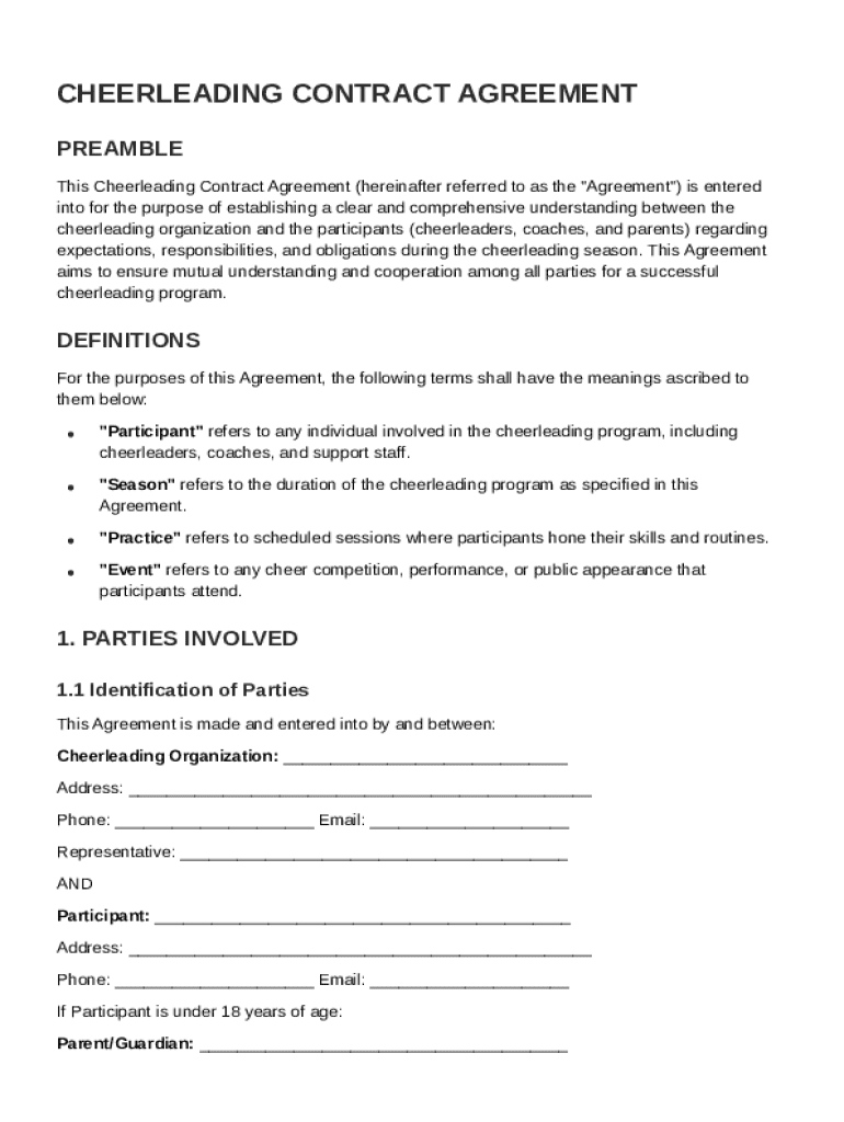 Cheer Contract Template Preview on Page 1