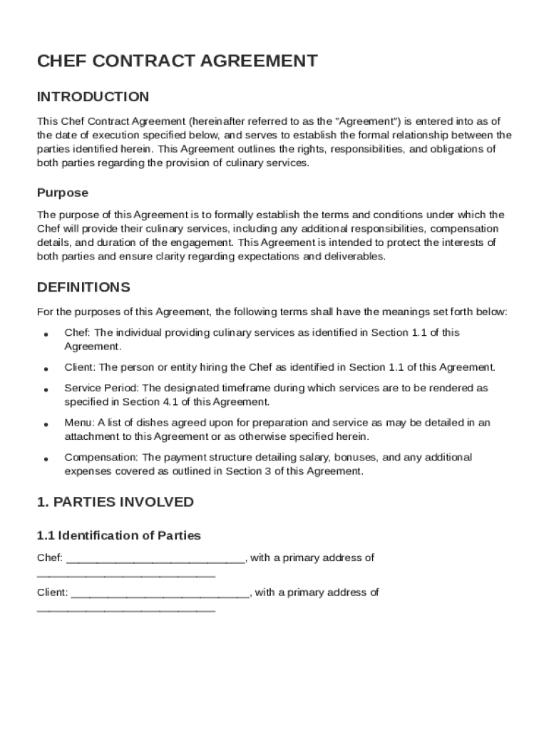 Chef Contract Template Preview on Page 1