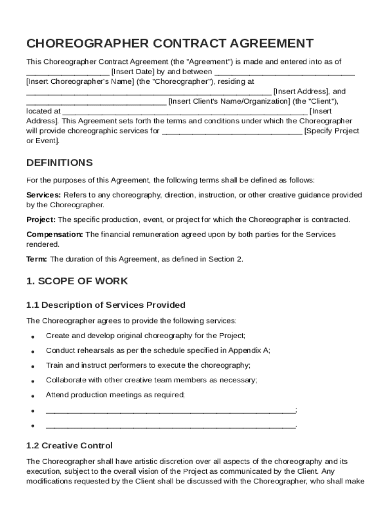 Choreographer Contract Template Preview on Page 1