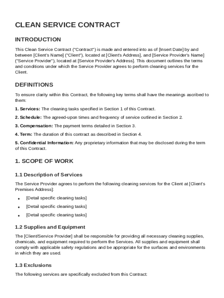 Clean Service Contract Template Preview on Page 1