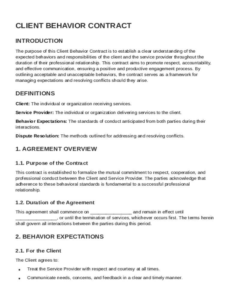 Client Behavior Contract Template Preview on Page 1