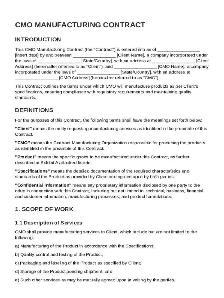 Cmo Manufactur Contract Template Preview on Page 1