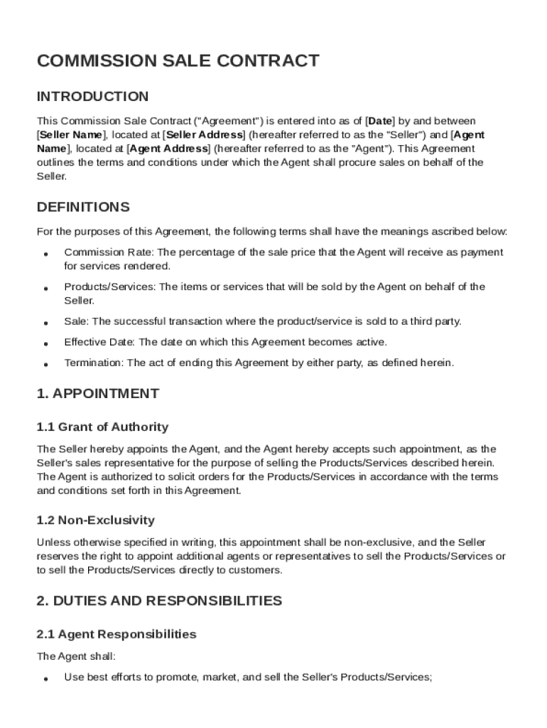 Commission Sale Contract Template Preview on Page 1