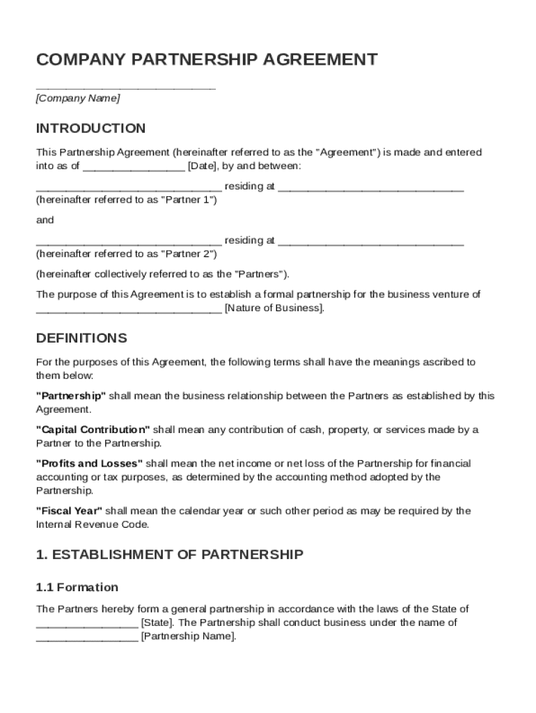 Company Partnership Contract Template Preview on Page 1