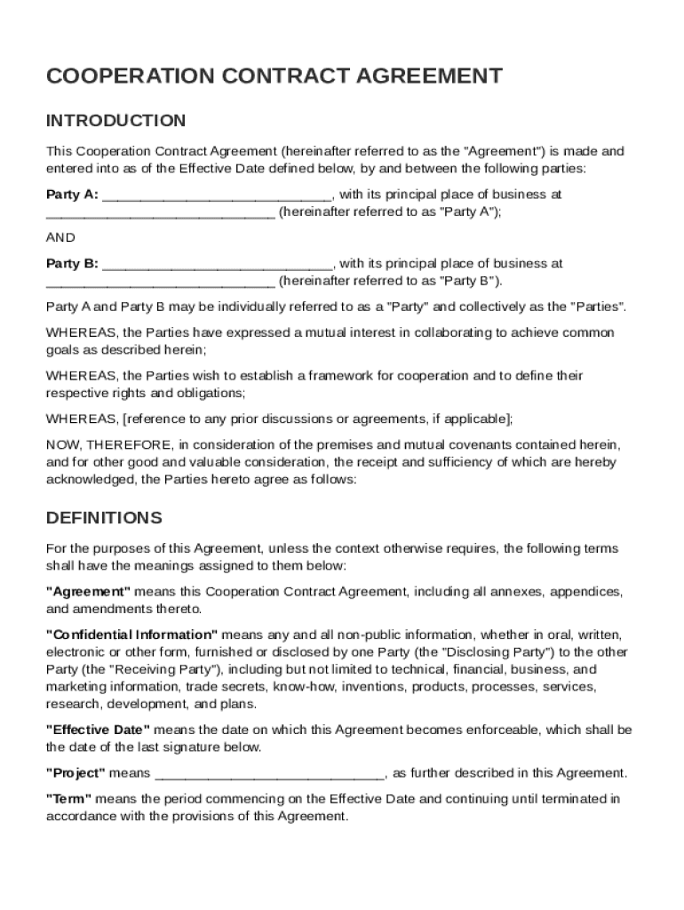 Cooperation Contract Template Preview on Page 1