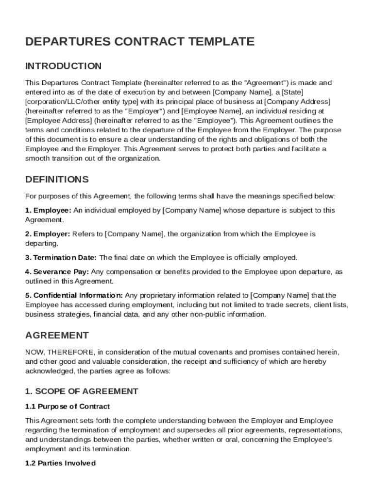 Departures Contract Template Preview on Page 1