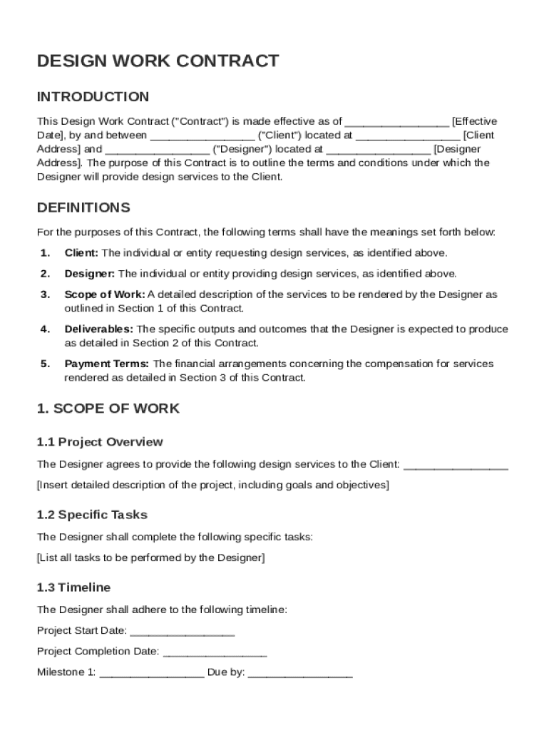 Design Work Contract Template Preview on Page 1