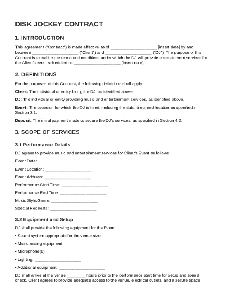 Disk Jockey Contract Template Preview on Page 1