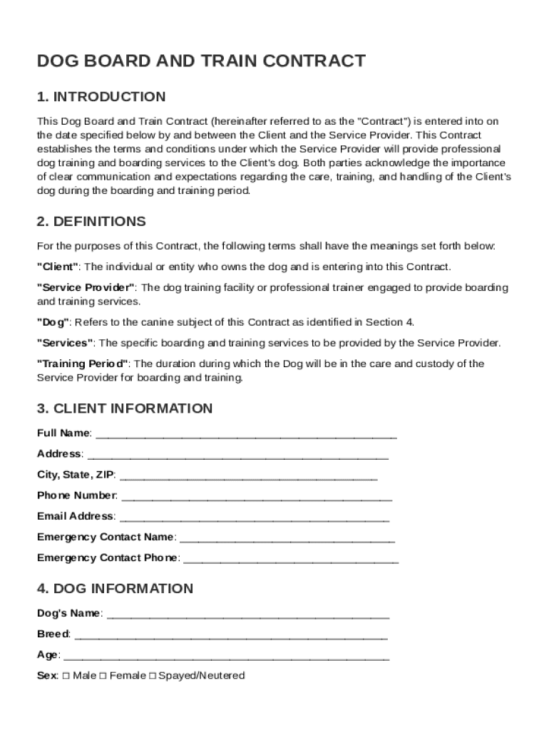 Dog Board And Train Contract Template Preview on Page 1