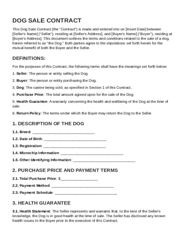 Dog Sale Contract Template Preview on Page 1