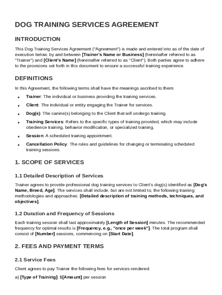 Dog Train Contract Template Preview on Page 1