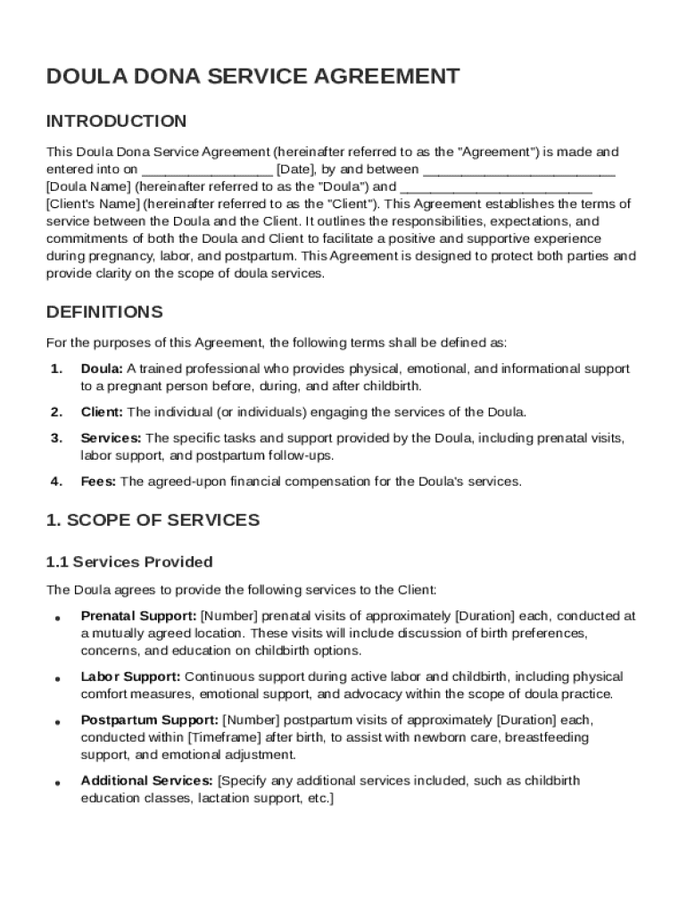 Doula Dona Contract Template Form Fill Online Printable Fillable
