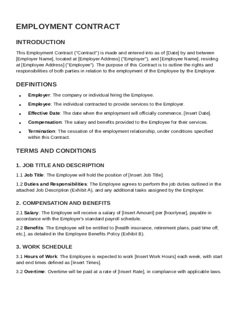 Draft Of Employment Contract Template Preview on Page 1