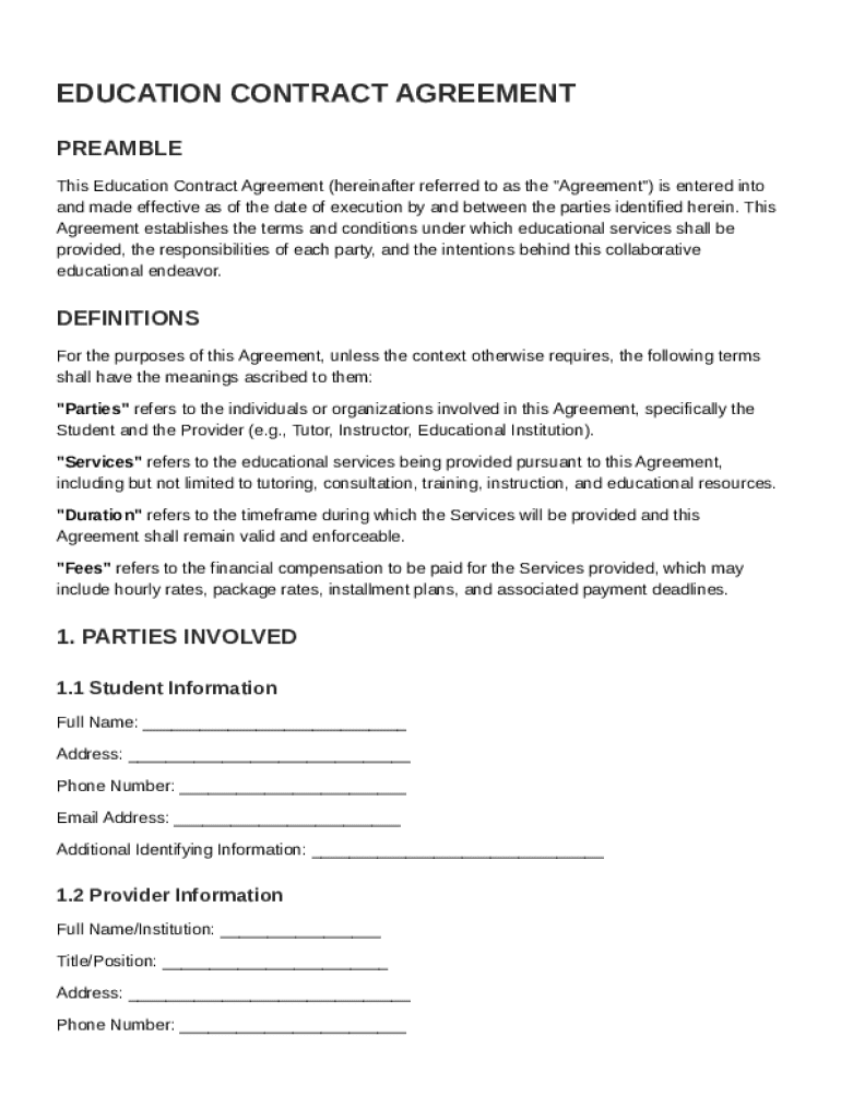 Education Contract Template Preview on Page 1