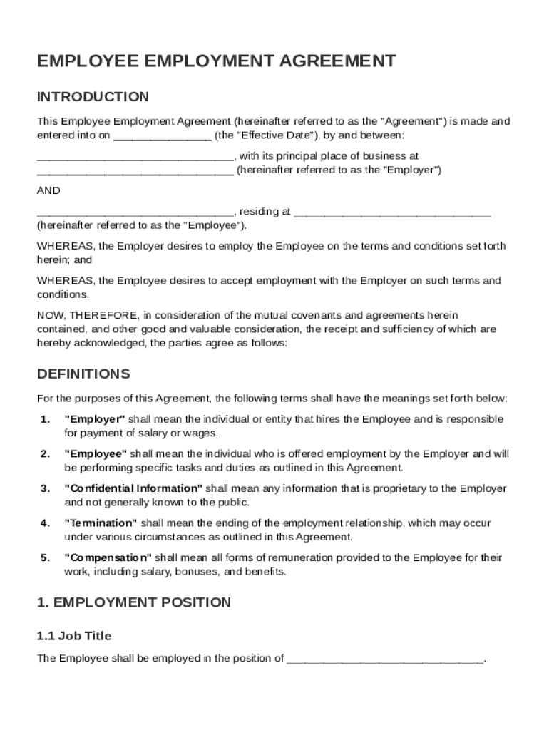Employee Employer Contract Template Preview on Page 1