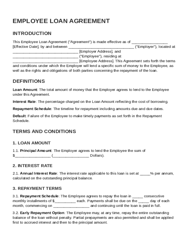 Employee Loan Contract Template Preview on Page 1