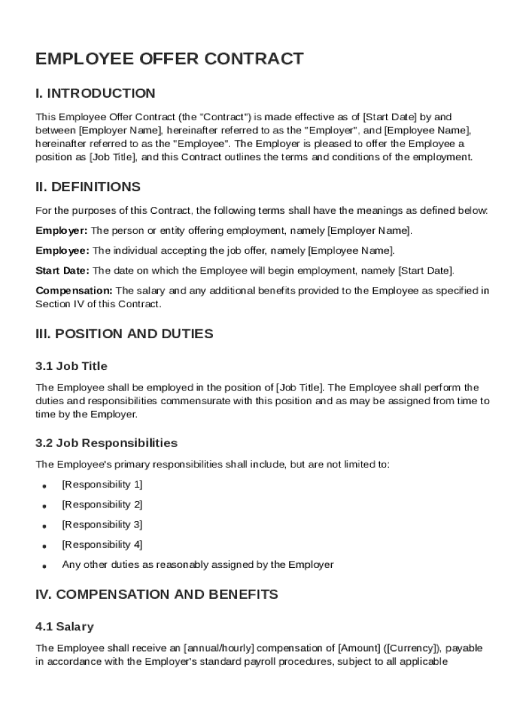 Employee Offer Contract Template Preview on Page 1