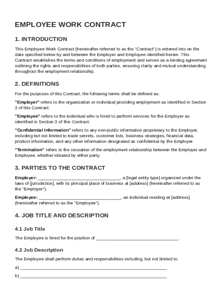 Employee Work Contract Template Preview on Page 1