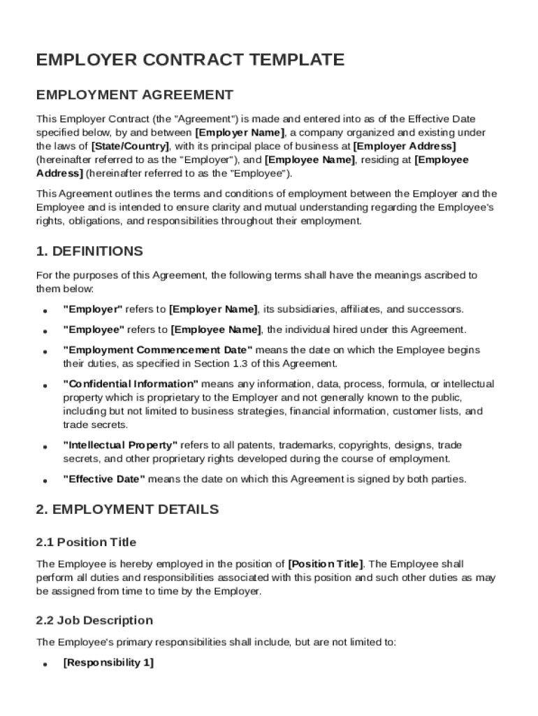 Employers Contract Template Preview on Page 1