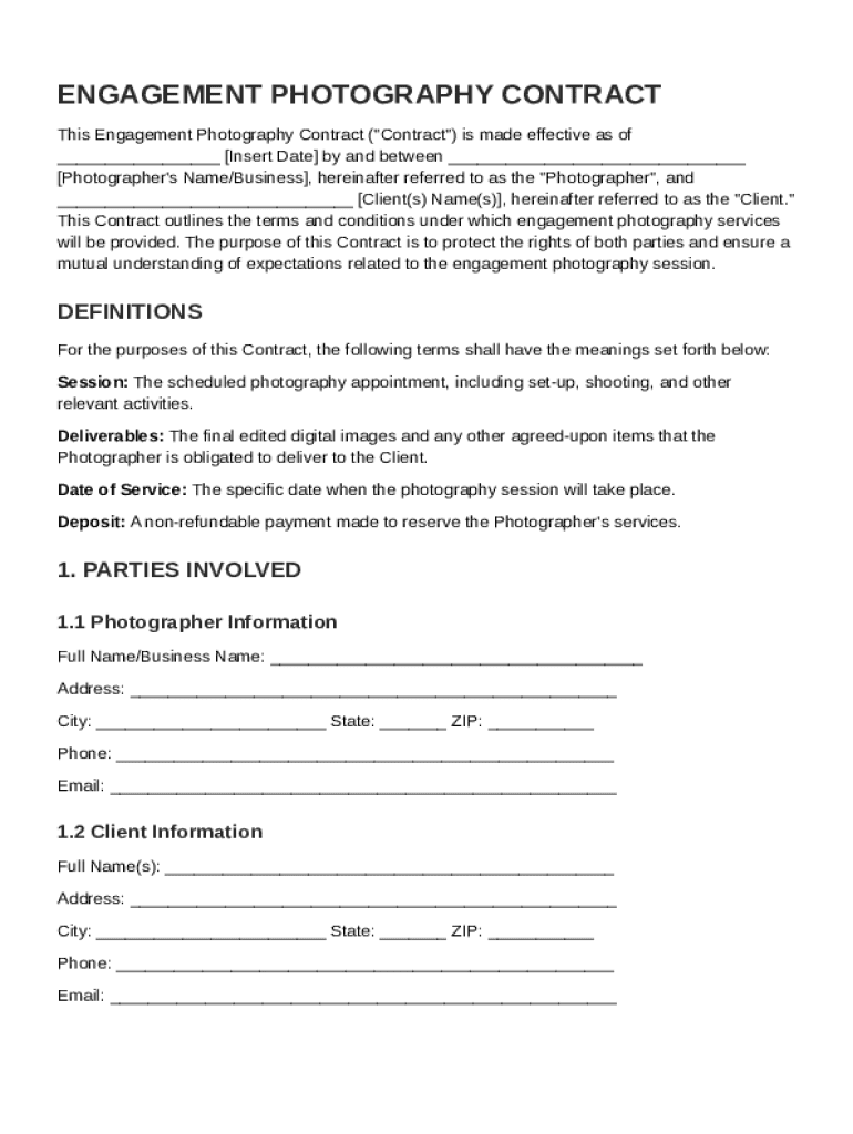 Engagement Photography Contract Template Preview on Page 1