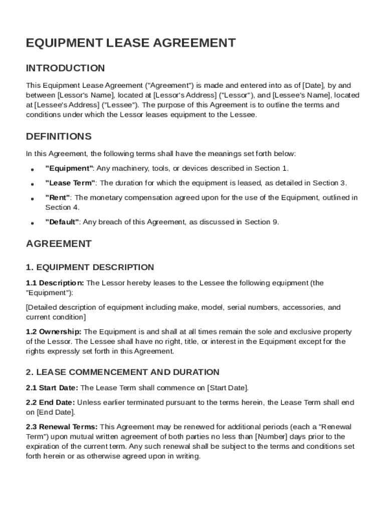 Equipment Lease Contract Template Preview on Page 1