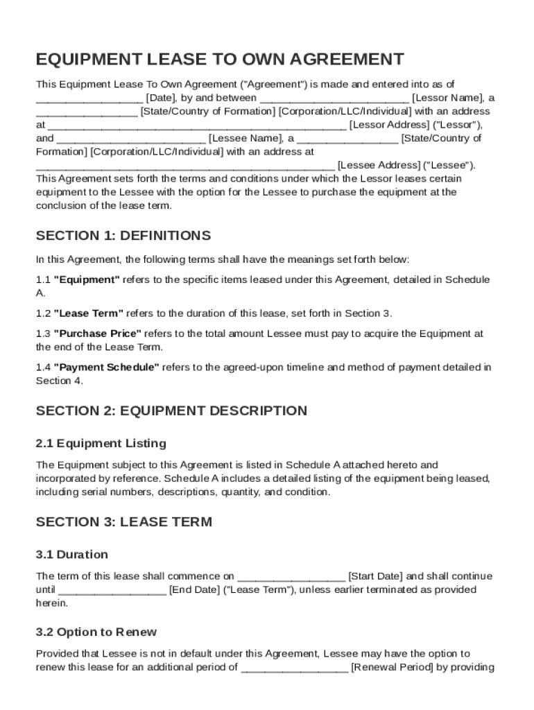 Equipment Lease To Own Contract Template Preview on Page 1