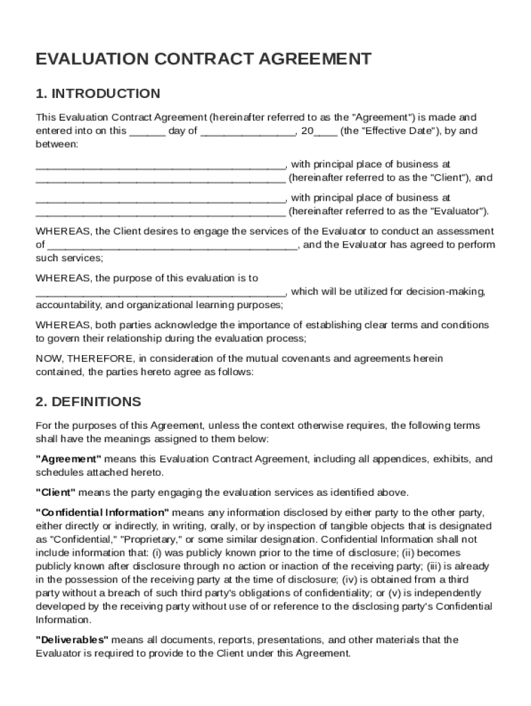 Evaluation Contract Template Preview on Page 1