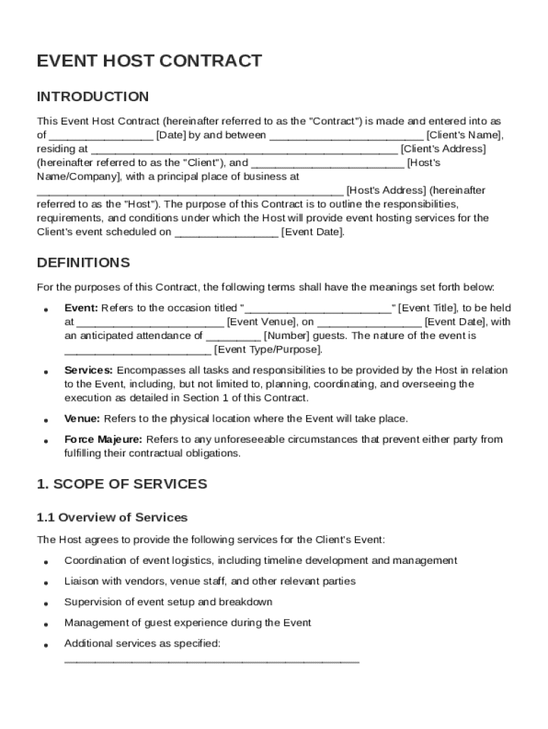 Event Host Contract Template Preview on Page 1
