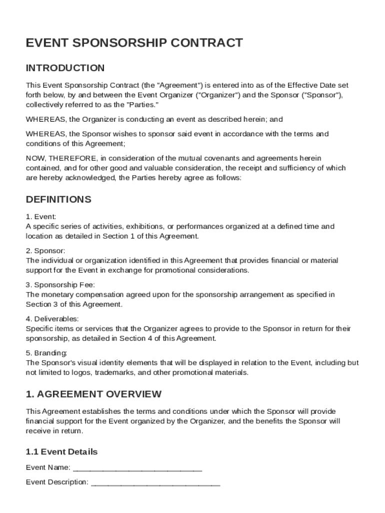 Event Sponsorship Contract Template Preview on Page 1