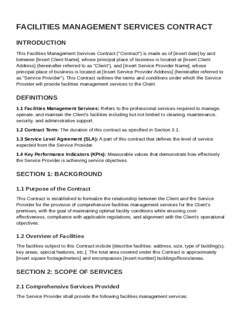 Facilities Management Contract Template Preview on Page 1