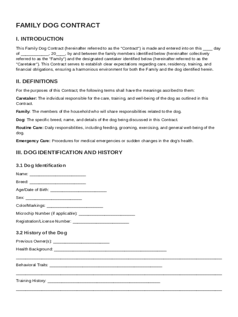 Family Dog Contract Template Preview on Page 1