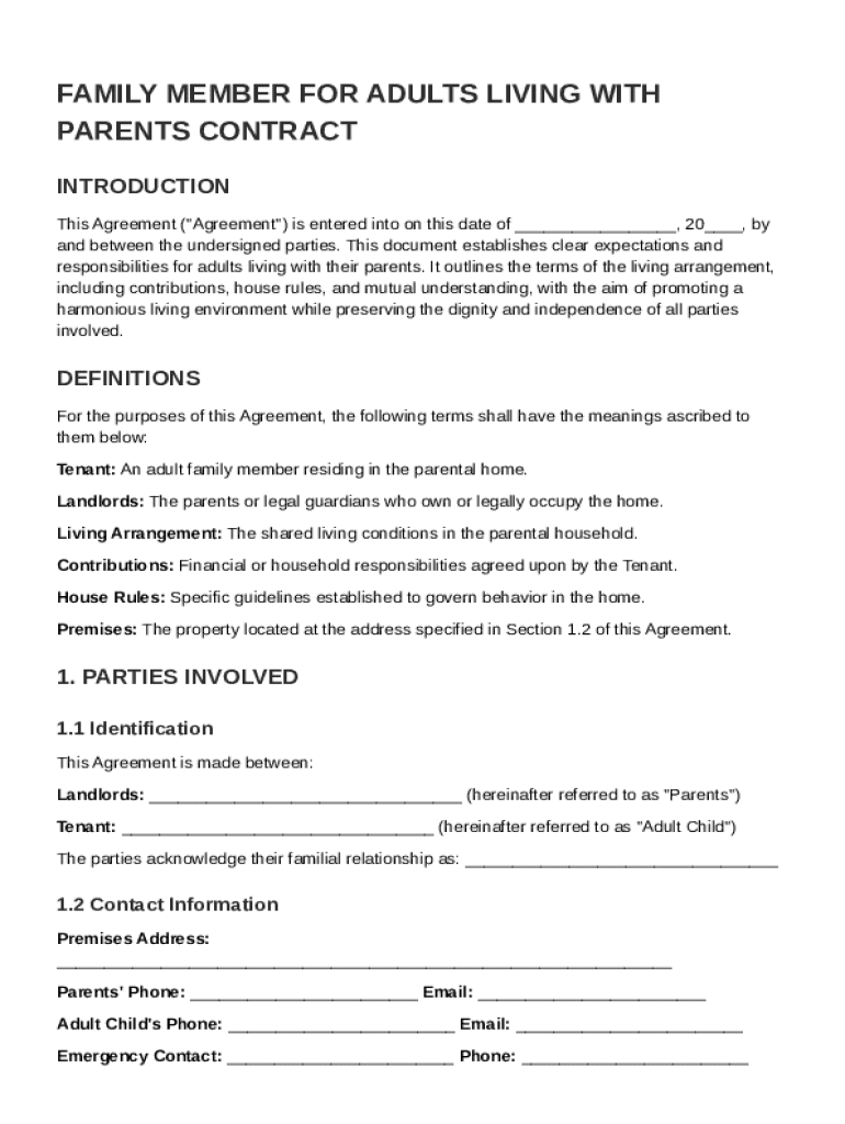 Family Member For Adults Liv With Parents Contract Template Preview on Page 1