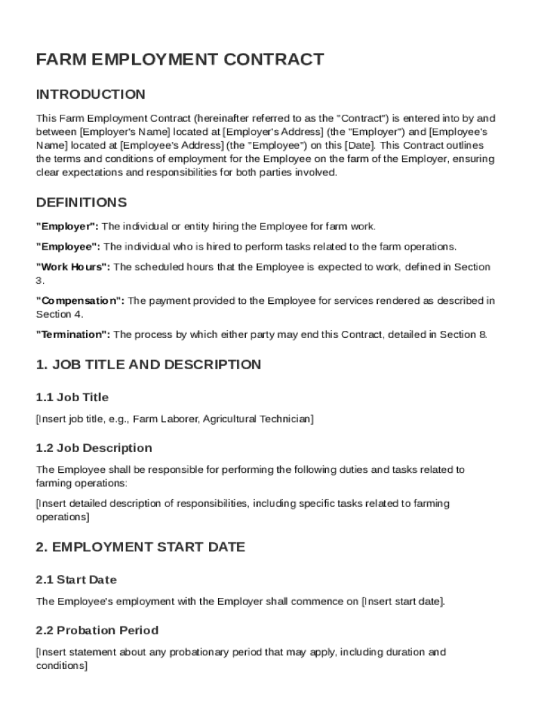 Farm Employment Contract Template Preview on Page 1