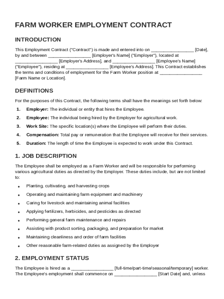 Farm Worker Of Employment Contract Template Preview on Page 1
