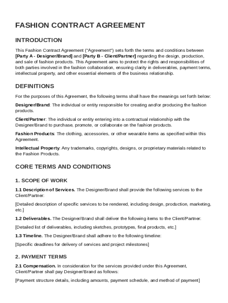 Fashion Contract Template Preview on Page 1