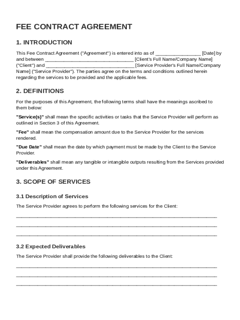 Fee Contract Template Preview on Page 1