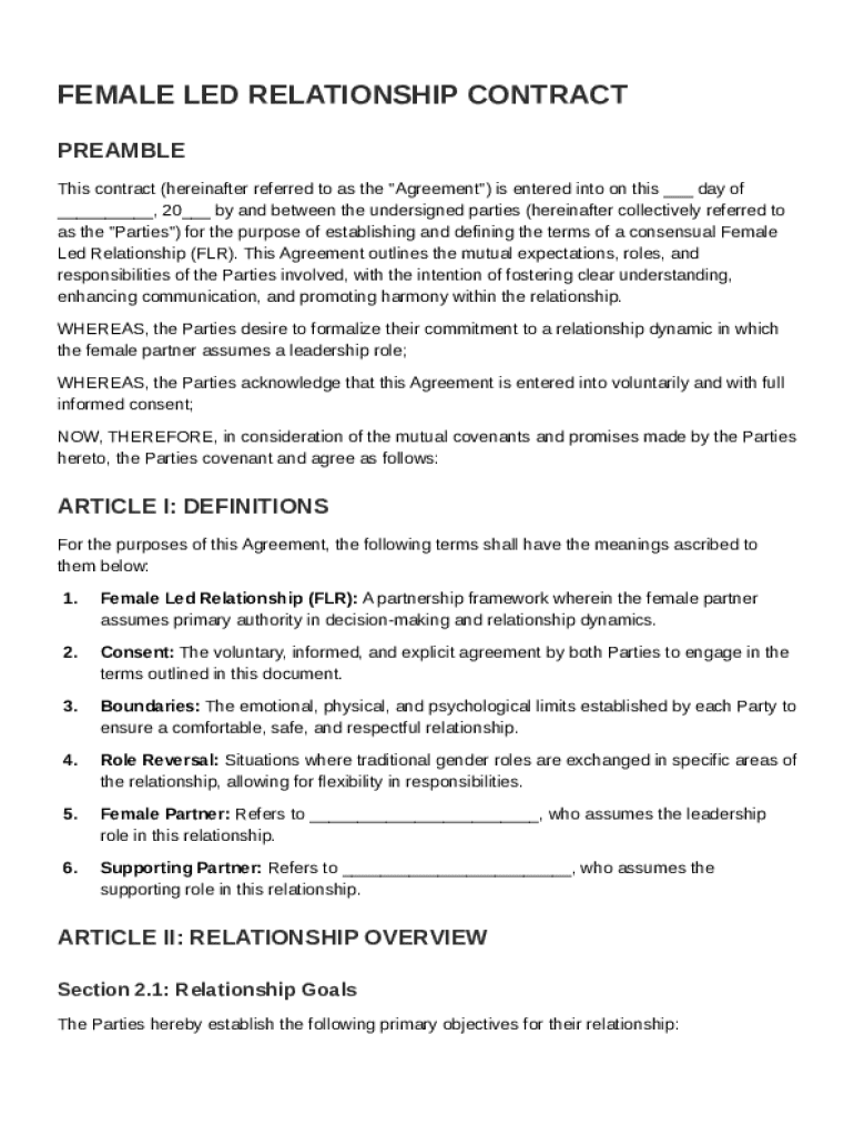 Female Led Relationship Contract Template Preview on Page 1
