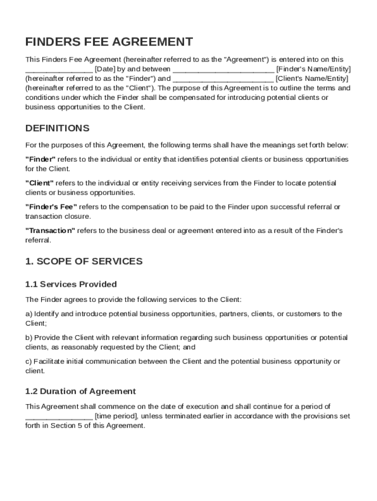 Finders Fee Contract Template Preview on Page 1