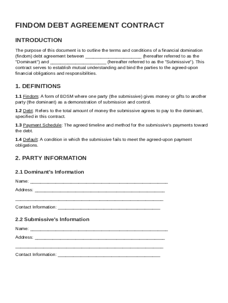 Findom Debt Contract Template Preview on Page 1