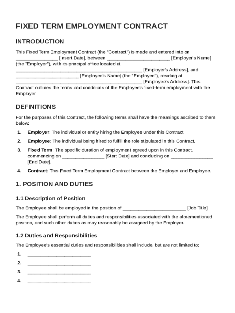 Fixed Term Employment Contract Template Fill Out Sign Online DocHub