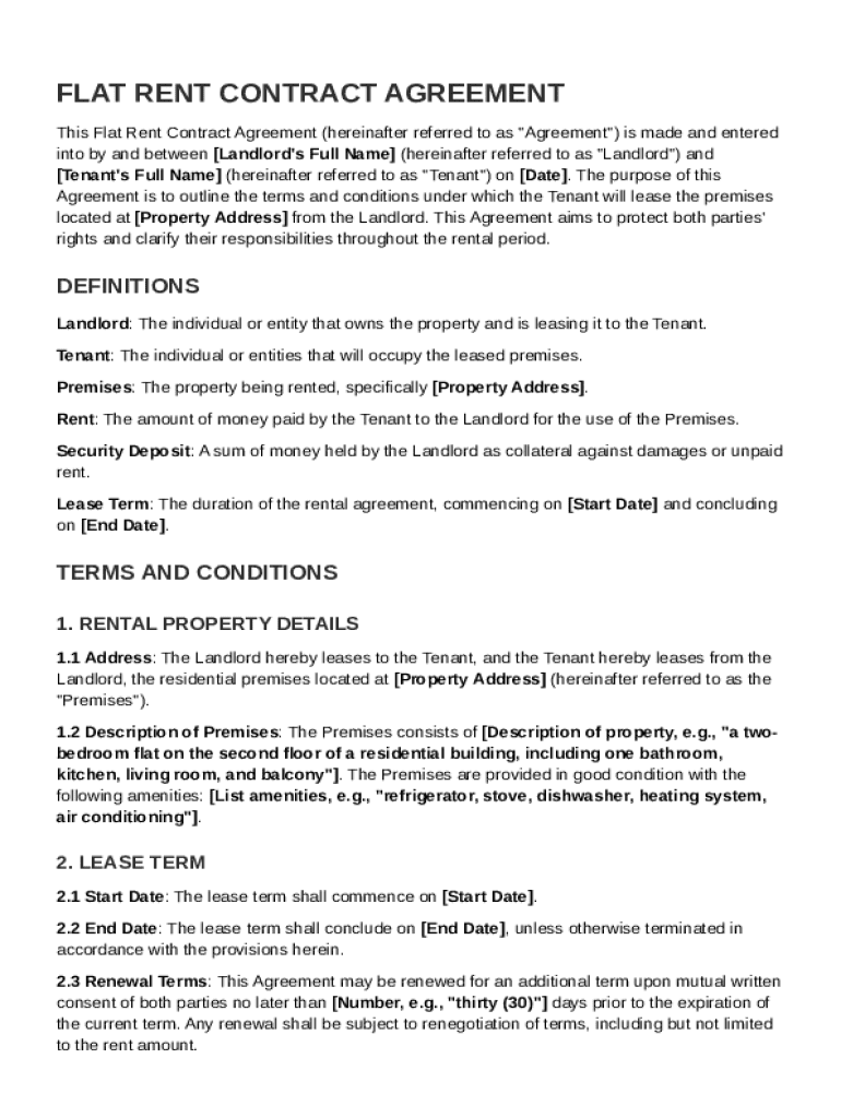 Flat Rent Contract Template Preview on Page 1