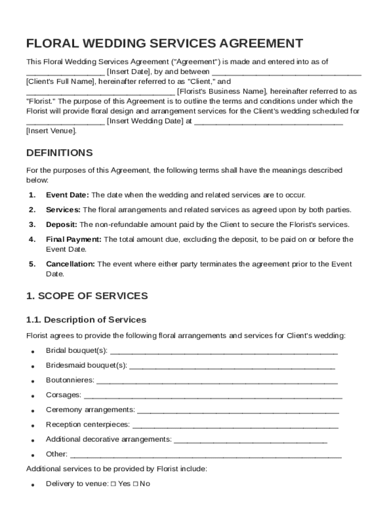 Floral Wedding Contract Template Preview on Page 1