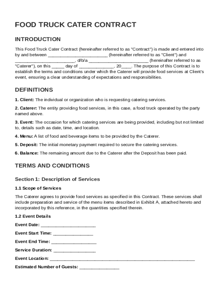 Food Truck Cater Contract Template Preview on Page 1
