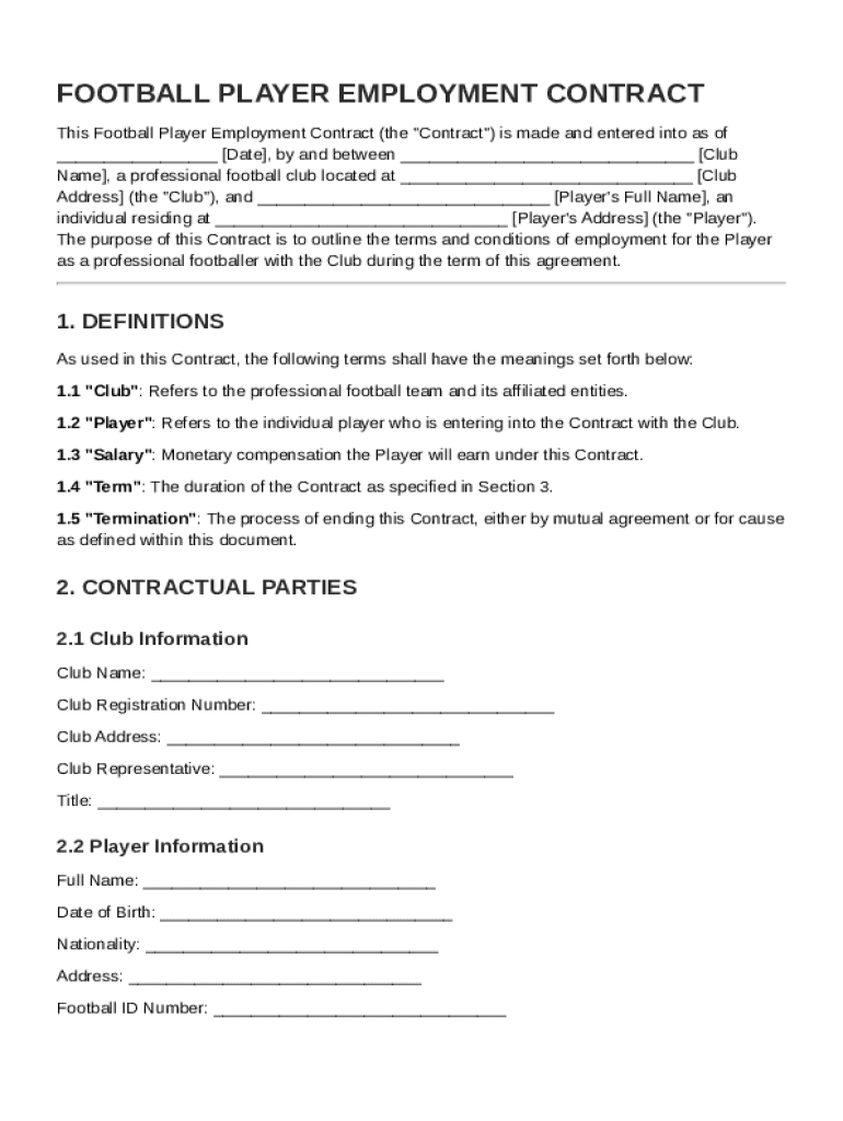 Football Player Contract Template Preview on Page 1