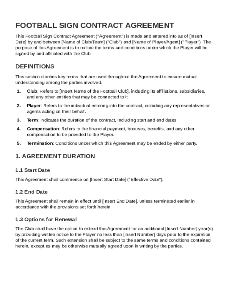Football Sign Contract Template Preview on Page 1