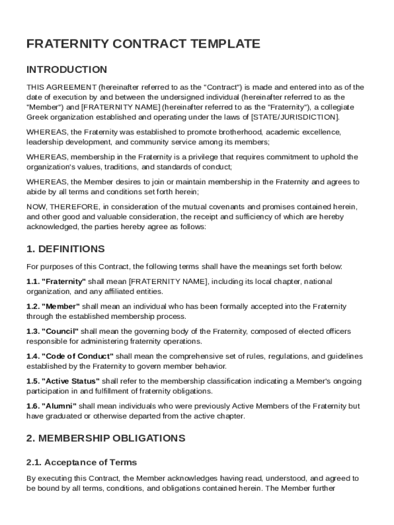 Fraternity Contract Template Preview on Page 1